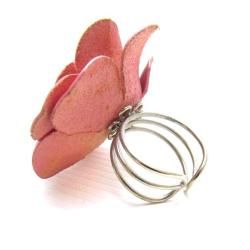 Blooming Pink Rose Genuine Leather Free size Ring (Thailand) Rings