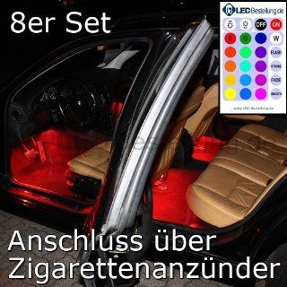 8er Set RGB LED KFZ Fussraumbeleuchtung fr Zigarettenanznder Auto