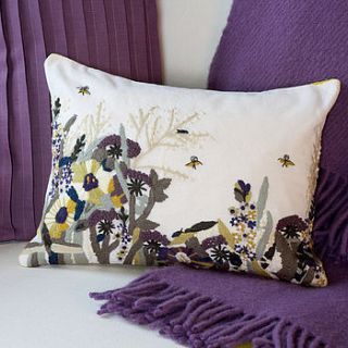 hand embroidered cushion in ivory by jodie byrne