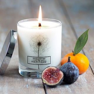 a fig and bergamot scented candle by hearth & heritage scented candles