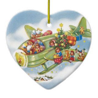 Vintage Christmas, Santa Claus Flying His Airplane Christmas Tree Ornaments