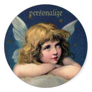 Vintage Resting Angel  Personalize  Round Stickers