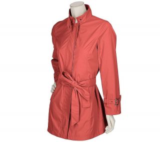 Dennis Basso Water Resistant Stand Collar Coat with Belt —