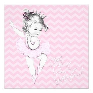 Pink Ballerina Princess Baby Shower Custom Announcements