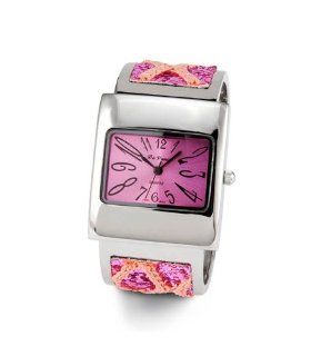 Ladies Pink Glitter Silver Tone Quartz Bracelet Watch Watches