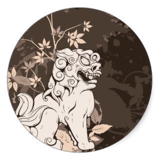 Foo Dog / Shishi Lion ~ Vintage Japanese Lions Round Stickers