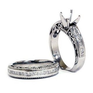 White Gold .91CT Princess Cut Diamond Engagement Mount 14K Ring Jewelry
