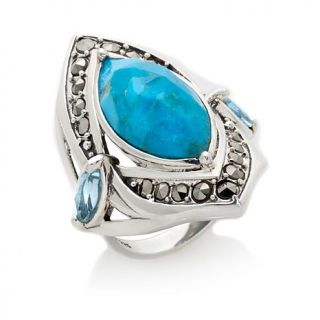 Sterling Silver Marquise Shaped Turquoise and Multigemstone Ring