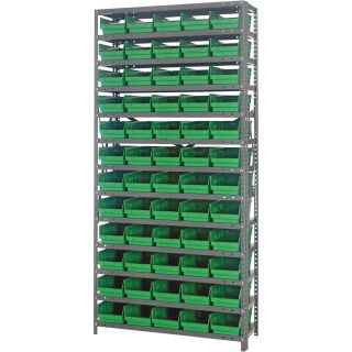 Quantum Storage 60 Bin Shelf Unit — 12in. x 36in. x 75in. Rack Size, Green  Single Side Bin Units