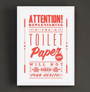 'toilet paper' retro notice art print by rock the custard