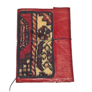 handmade red leather and carpet notebook by lion house handbags