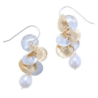Sterling Silver Goldtone Pearl Disc Earrings (Israel) Earrings