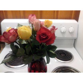 One Dozen Rainbow Roses (with FREE glass vase)   Flowers  Fresh Cut Format Rose Flowers  Grocery & Gourmet Food