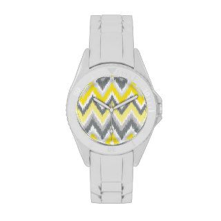 Gray and Yellow Ikat Chevron Wrist Watch
