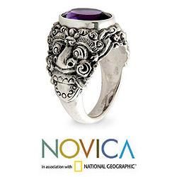 Men's Sterling Silver 'Beloved Barong' Amethyst Ring (Indonesia) Novica Men's Jewelry