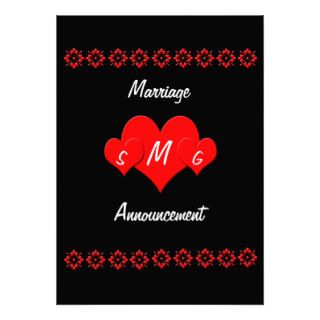 Monogram Heart Marriage  Announcement Card