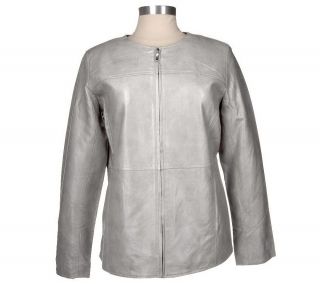 Susan Graver Faux Leather Pearlized Zip Front Jacket —
