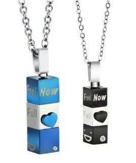 His & Hers Matching Set Titanium Couple Pendant Necklace Rotatable Square Stylish Korean Love Style in a Gift Box (Hers) Jewelry