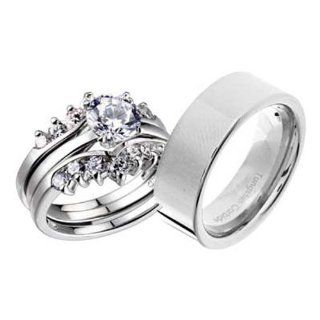 His & Hers Wedding Ring Sets Tungsten Carbide Sterling Silver Round Cubic Zirconia Bride Groom Sets Jewelry