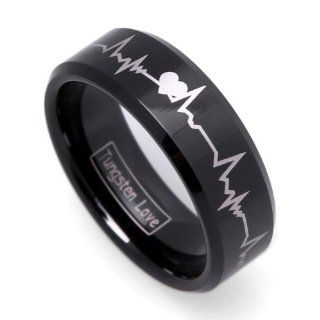 JewelryWe Matching Black Comfort Fit Tungsten Carbide Rings with Laser Forever Love Design 8mm (Size 5 16) His & 6mm (Size 4 16) Hers Set Aniversary/engagement/wedding Bands, Size 7 Jewelry