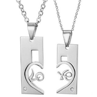 Stainless Steel Couples Love Heart 2 Necklace Pendant Set (His and Hers) Women's Men's Fashion Jewelry Jewelry