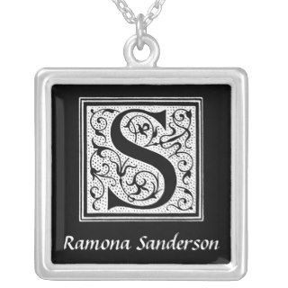Swirl Letter S Monogram Initial Personalized Necklaces