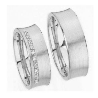 Platinum Shiny Edges His and Hers Rings with Diamond 6 mm Jewelry