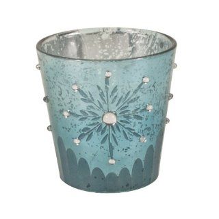 Saro Lifestyle V519.A3 3 Inch Mini Snowflake Design Votive Holiday Candle Holder with Frosted Rhinestones, Aqua  
