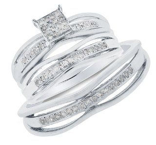 .925 Sterling Silver Diamond His & Hers 3 Ring Bridal Matching Engagement Wedding Ring Band Set   (.30 cttw) Sonia Jewels Jewelry