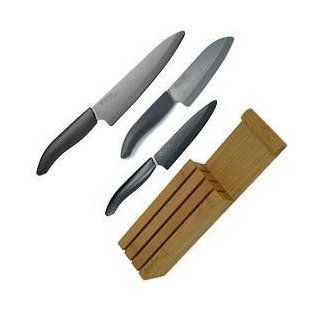 Kyocera Knife Set with Bamboo Block   3 Piece Kitchen & Dining