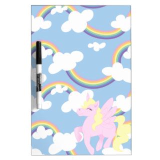 Cute Rainbow Pattern with Pink Unicorn Pegasus Dry Erase Whiteboards