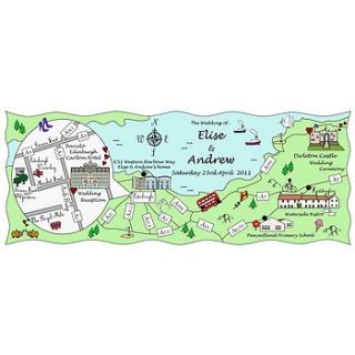 full colour wedding or party map illustration by cute maps