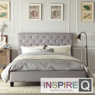 INSPIRE Q Kingsbury Grey Linen Tufted Platform Bed INSPIRE Q Beds