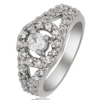 Rizilia Jewelry Fashion Designer White Gold Plated Cz Round Cut Simulated Diamond Cocktail Ring Size 6 Jewelry