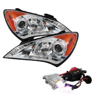High Performance Xenon HID Hyundai Genesis ( Non HID Type ) DRL Halo LED Projector Headlights with Premium Ballast   Chrome with 10000K Deep Blue HID Automotive