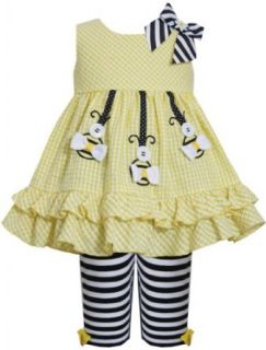 Baby Newborn 3M 9M Yellow Hanging Bumble Bee Seersucker Dress/Legging Set Clothing