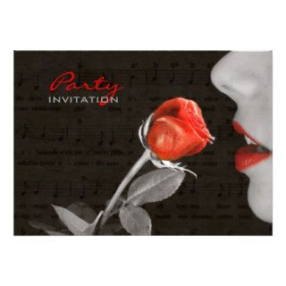 black music notes red Tempting Rose party invites