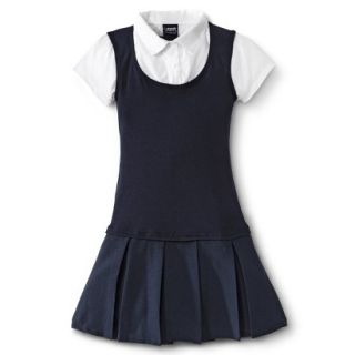 French Toast Girls School Uniform Short Sleeve 2 Fer Pleated Dress   Navy 6X