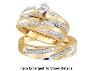 Stunning 3 Pc. Yellow Gold 3/4 CTW. Genuine Diamond Bridal Set For Him and Her " Size 7 For Her and Size 10 For Him " Jewelry