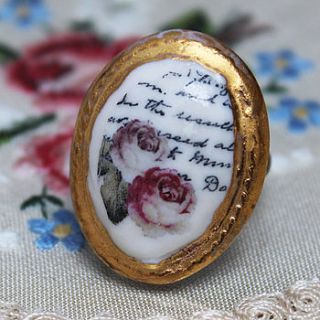 porcelain rose and writing cameo ring by amanda mercer