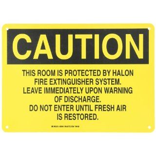 Brady 25645 Plastic Fire Sign, 10" X 14", Legend "This Room Is Protected By Halon Fire Extinguisher System Leave Immediately Upon Warning Of Discharge Do Not Enter Until Fresh Air Is Restored" Industrial Warning Signs Industrial &