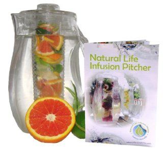 NEW & IMPROVED DESIGN Natural Life Fruit Infusion 2.9 Quart Pitcher   FREE EXCLUSIVE RECIPE BOOKLET   All The World's Most Popular Fruit Infusion Recipes, So You Can Start Using Immediately BPA Free Clear Acrylic, Stronger Sturdier Design, Perfec