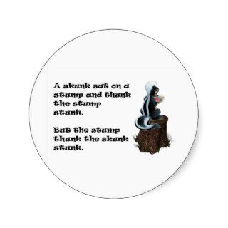 Skunk on the Stump Round Sticker