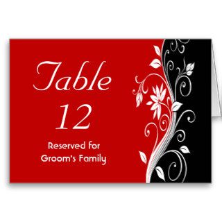 Red  White & Black Floral Wedding Table Number Greeting Cards