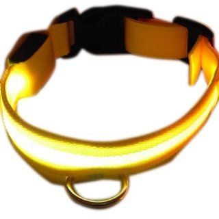 Zehui White Pet LED Flashing Light up Collar Mesh Yellow Nylon Night Safety Collar S 35 43cm Width 2.5cm 