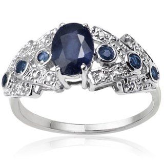Rhodium Over 925 Sterling Silver Vintage Style Sapphire with Diamond Accent Cocktail Ring Diamond Accent Sterling Silver Jewelry Jewelry