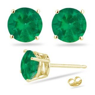 0.80 Cts of 5 mm AA Round Natural Emerald Stud Earrings in 18K Yellow Gold Jewelry Beryl Jewelry
