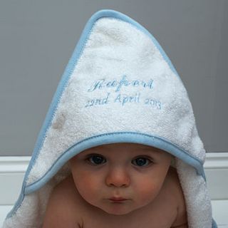 personalised baby pink or blue hooded towel by sparks living