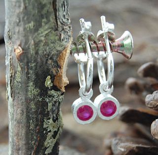 sterling silver ruby dot hoop earrings by embers semi precious and gemstone designs
