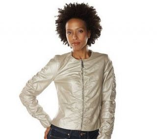 Pamela Dennis PCG Zip Front Shirred Leather Jacket —